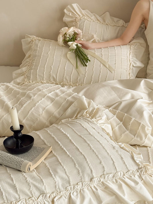 Camellia Ruffle Clip Stripe Duvet Cover original reference image 2