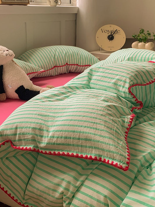 Colorblock Stitch Washed Cotton Duvet Cover original reference image 6