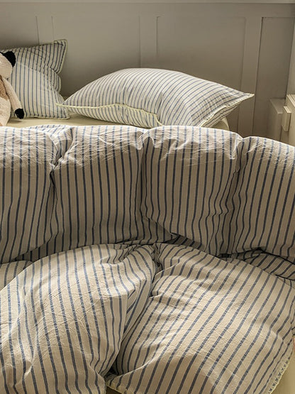 Colorblock Stitch Washed Cotton Duvet Cover original reference image 11