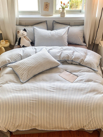 Colorblock Stitch Washed Cotton Duvet Cover original reference image 37