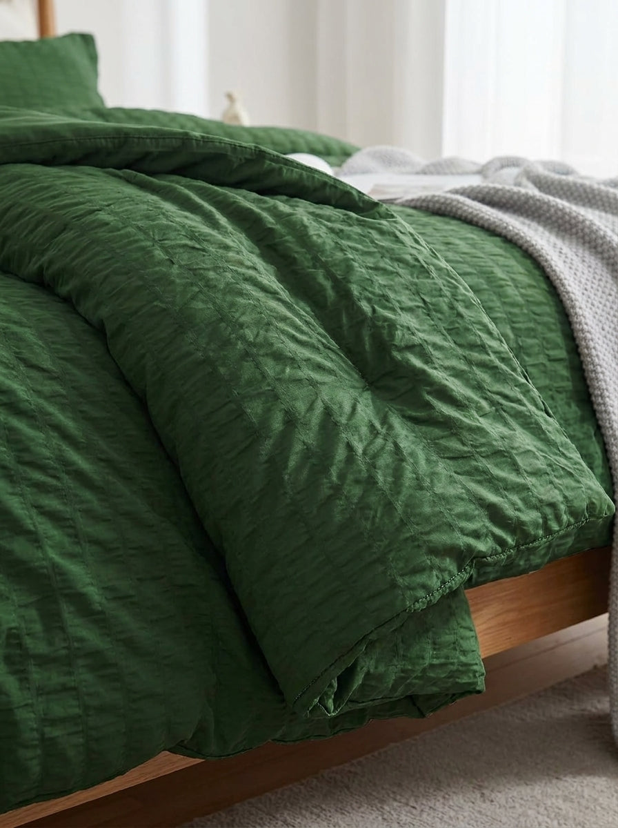 Dark Green Polyester Seersucker Comforter detail image