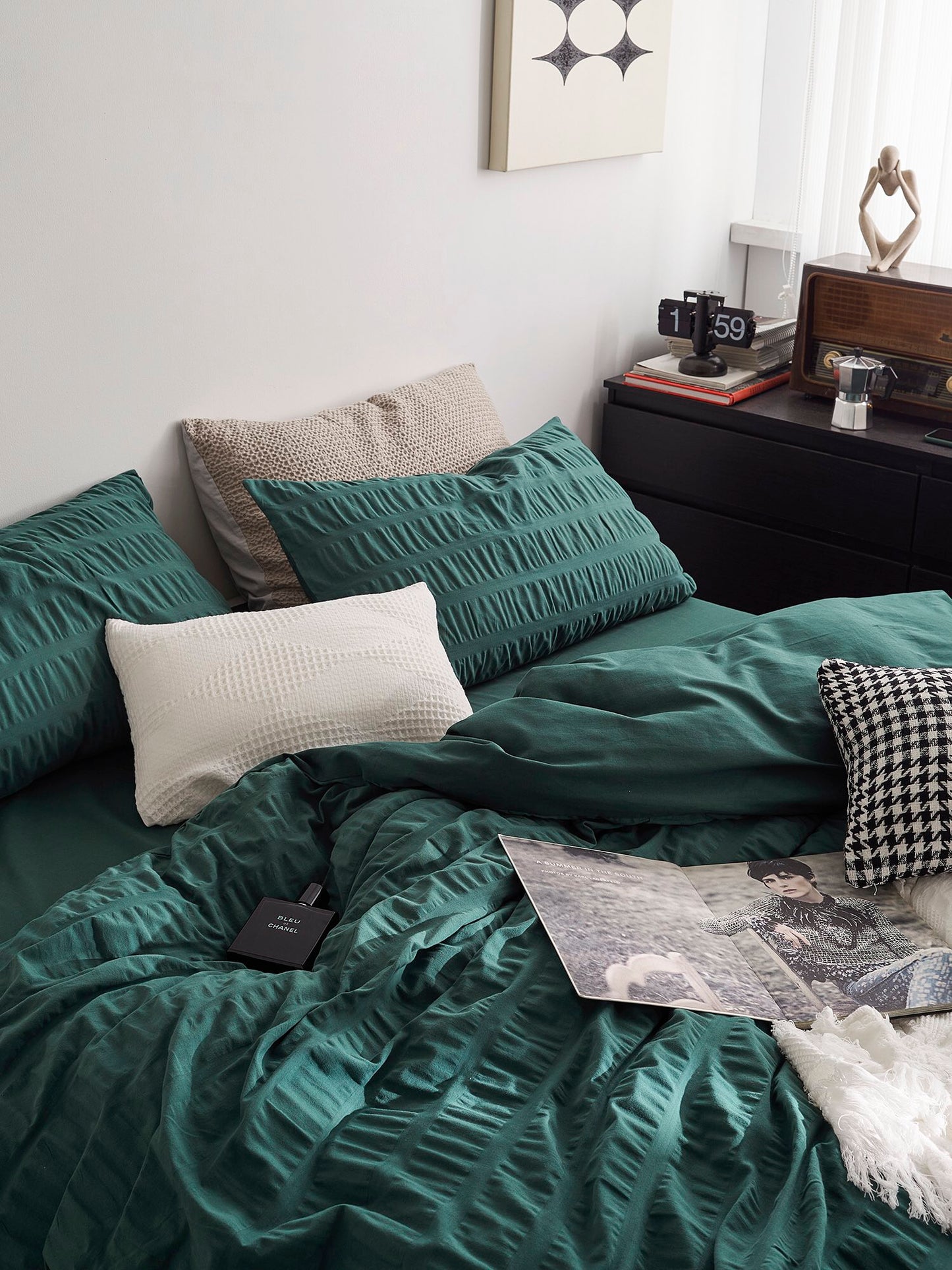 Emerald Ripple Cotton Seersucker  Comforter original reference image 2