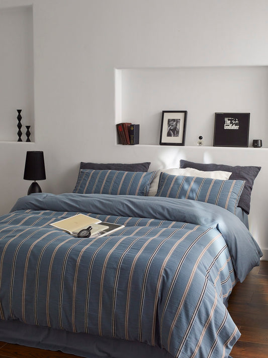 Harbor Ridge Stripe Cotton Jacquard Duvet Cover original reference image 2