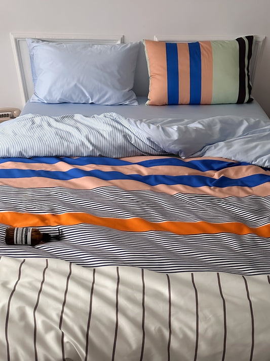 Harbor Stripe Printed Cotton Sateen Duvet Cover original reference image 1