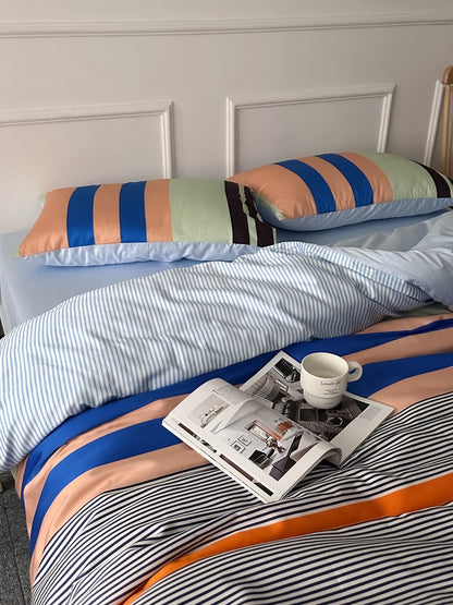 Harbor Stripe Printed Cotton Sateen Duvet Cover original reference image 5