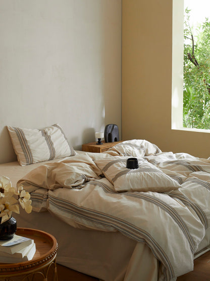 Heritage Stripe Cotton Jacquard Comforter - Natural original reference image 6