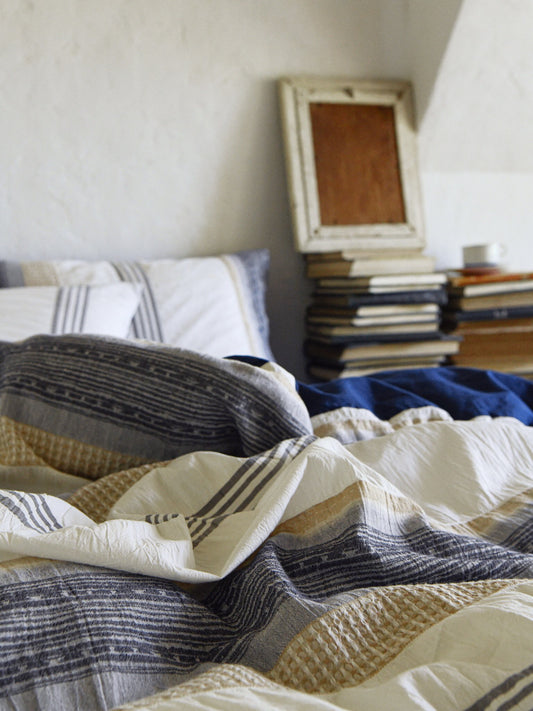 Indigo Heritage Stripe Jacquard Cotton Comforter original reference image 1