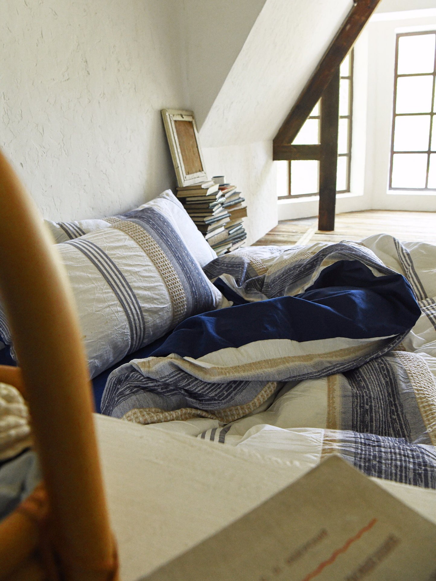 Indigo Heritage Stripe Jacquard Cotton Comforter original reference image 5