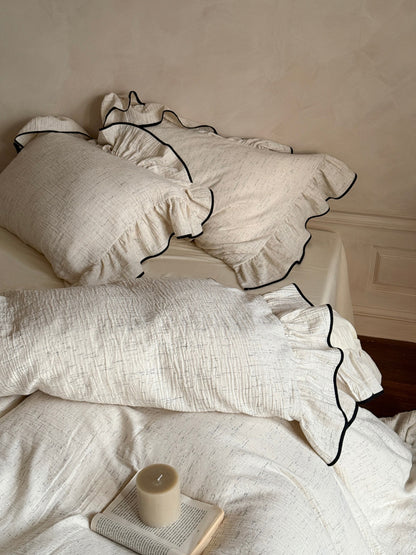 Ivory Black Piped Ruffle Cotton Muslin Comforter original reference image 6