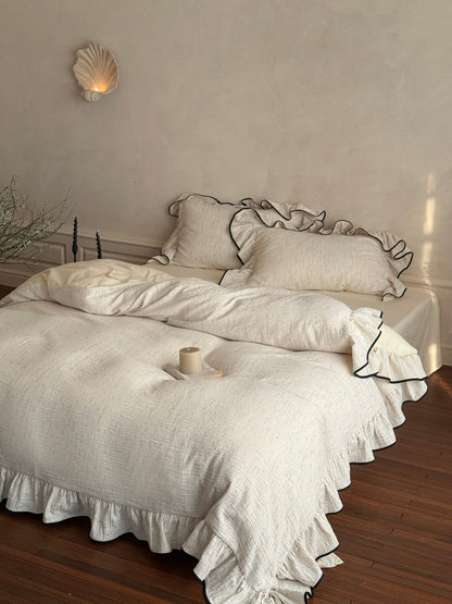 Ivory Black Piped Ruffle Cotton Muslin Comforter original reference image 7