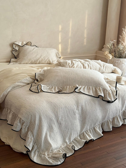Ivory Black Piped Ruffle Cotton Muslin Comforter original reference image 9