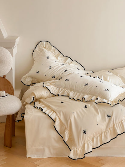 Ivory Bow Embroidery Ruffle Cotton Sateen Comforter original reference image 7