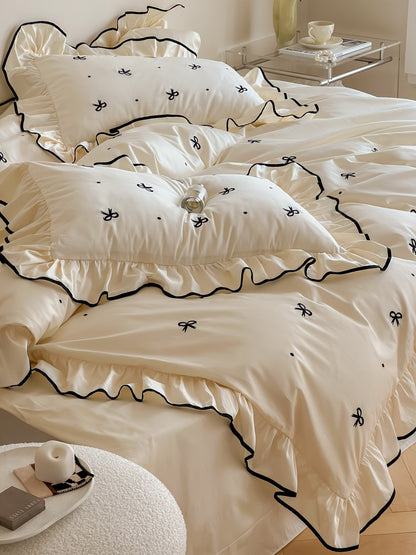 Ivory Bow Embroidery Ruffle Cotton Sateen Comforter original reference image 8