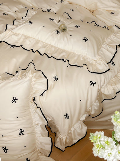 Ivory Bow Embroidery Ruffle Cotton Sateen Comforter original reference image 9