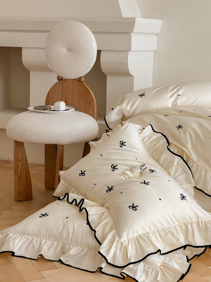Ivory Bow Embroidery Ruffle Cotton Sateen Comforter original reference image 10