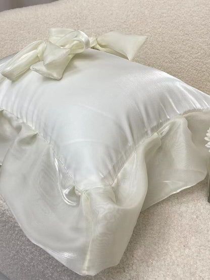 Ivory Bow Ruffle Organza Lumbar Throw Pillow original reference image 2