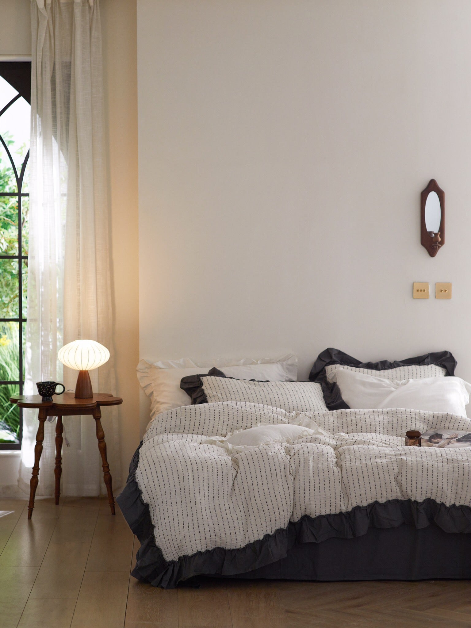 Ivory Charcoal Ruffle Stripe Cotton Muslin Comforter original reference image 4