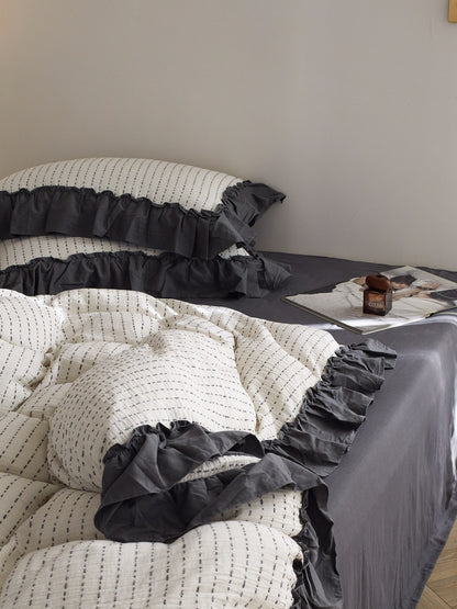 Ivory Charcoal Ruffle Stripe Cotton Muslin Comforter original reference image 6