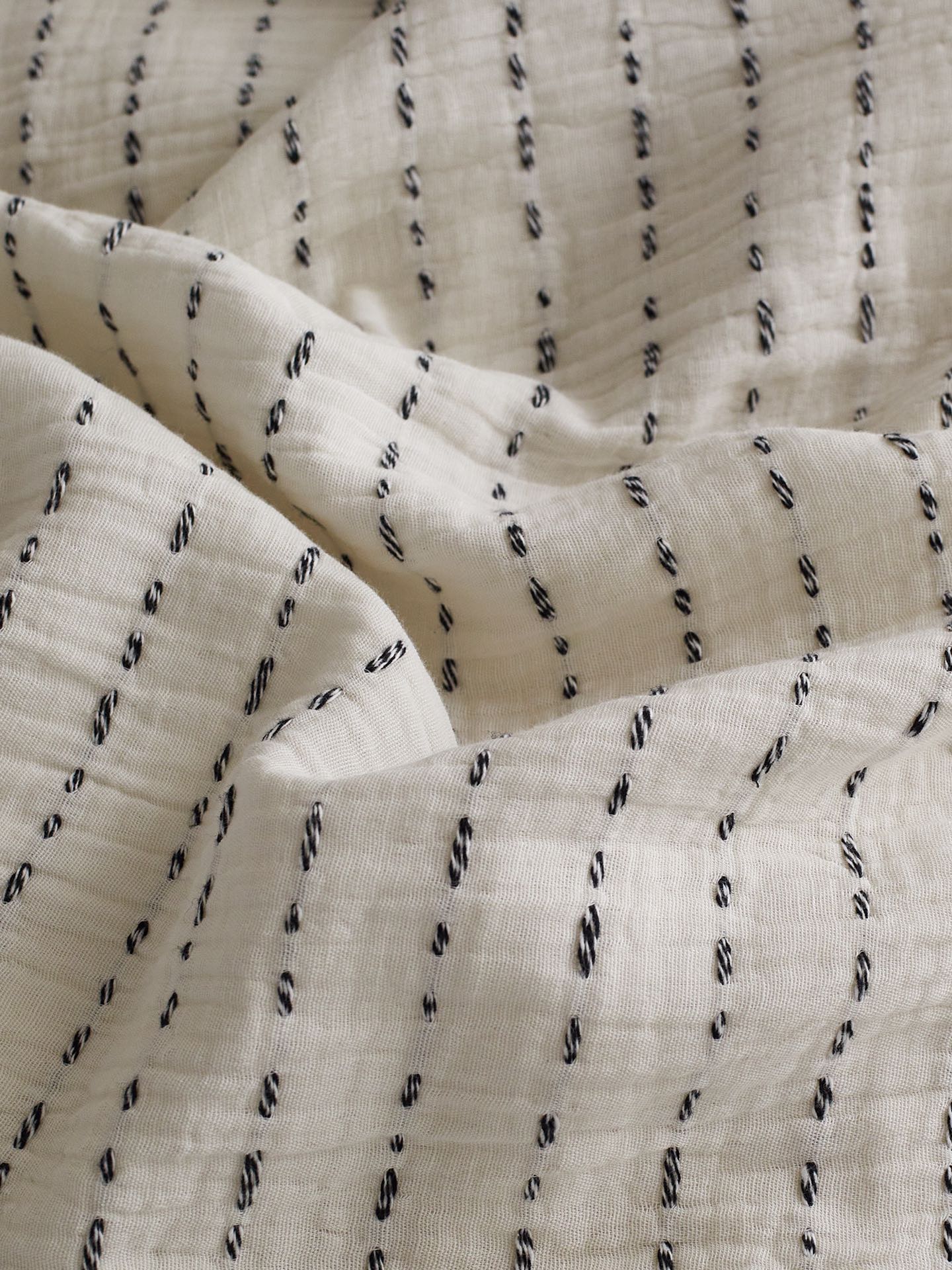 Ivory Charcoal Ruffle Stripe Cotton Muslin Comforter original reference image 7