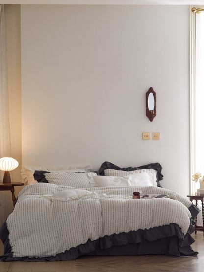 Ivory Charcoal Ruffle Stripe Cotton Muslin Comforter original reference image 8