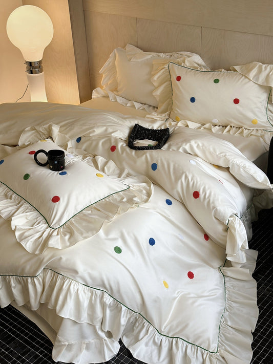 Ivory Color Dot Ruffle Cotton Sateen Comforter original reference image 1