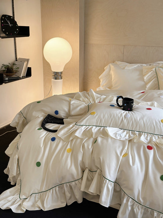 Ivory Color Dot Ruffle Cotton Sateen Comforter original reference image 2