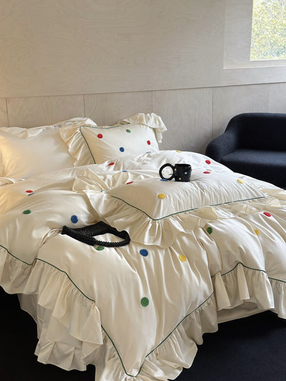 Ivory Color Dot Ruffle Cotton Sateen Comforter original reference image 3