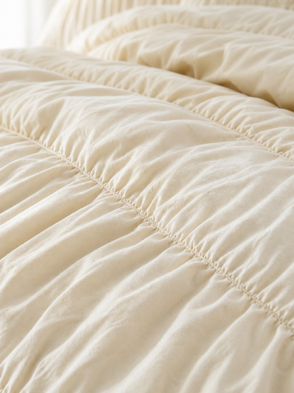 Ivory Ruched Ruffle Duvet Cover detail_close_up image