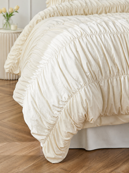 Ivory Ruched Ruffle Duvet Cover detail_close_up image