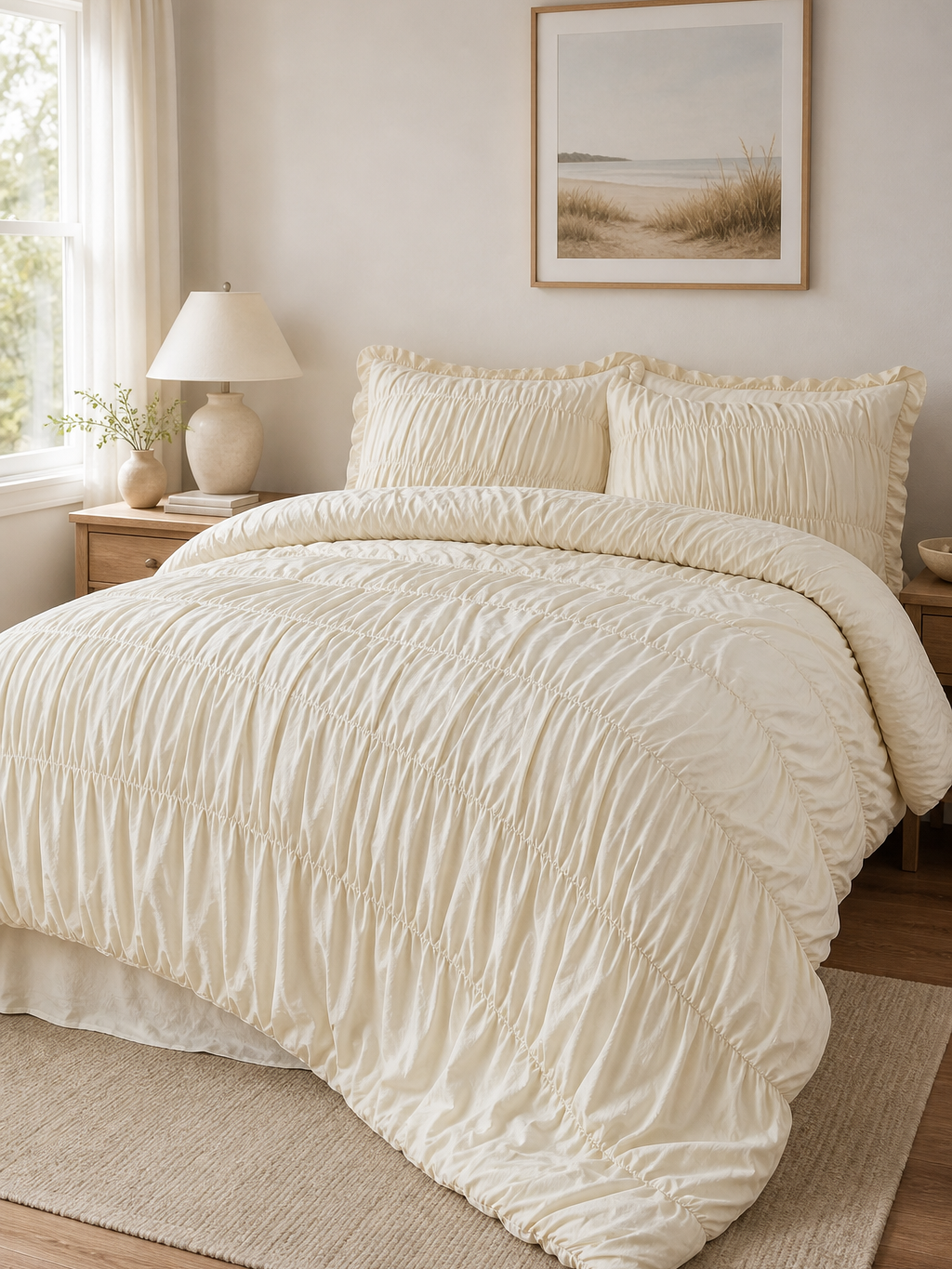 Ivory Ruched Ruffle Duvet Cover main_lifestyle image
