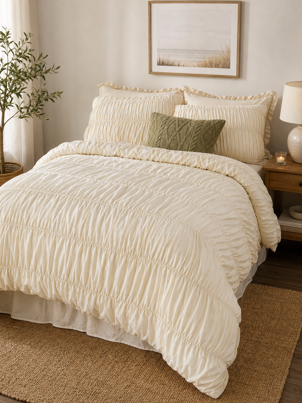 Ivory Ruched Ruffle Duvet Cover main_lifestyle image