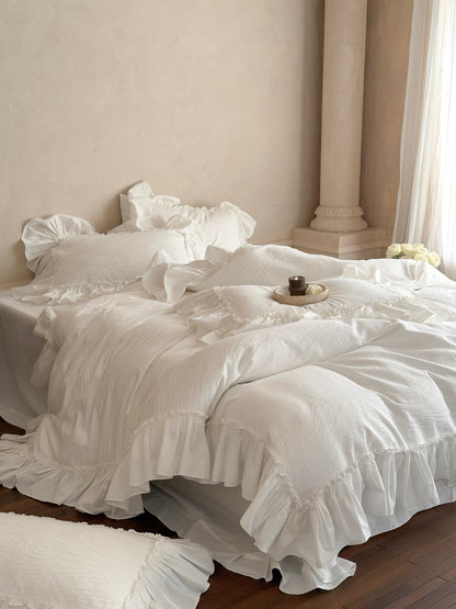 Ivory Textured Stripe Ruffle Cotton Muslin Comforter original reference image 6