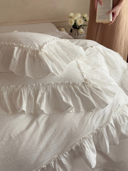 Ivory Textured Stripe Ruffle Cotton Muslin Comforter original reference image 8