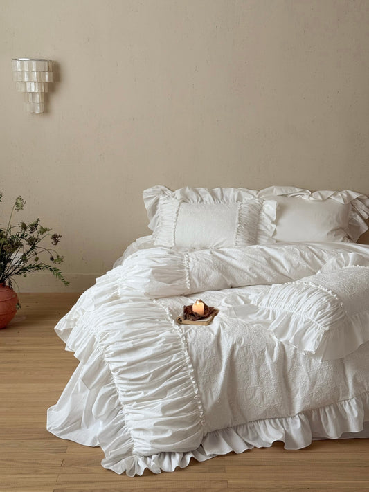 Ivory White Embroidered Ruffle Comforter Set original reference image 2