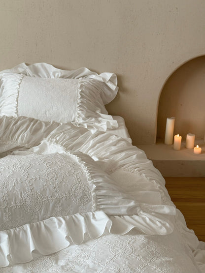 Ivory White Embroidered Ruffle Comforter Set original reference image 8