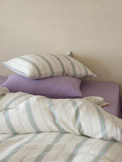 Lavender Meadow Stripe Cotton Muslin Comforter original reference image 1