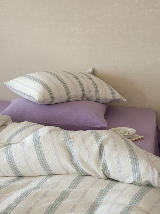 Lavender Meadow Stripe Cotton Muslin Comforter original reference image 1