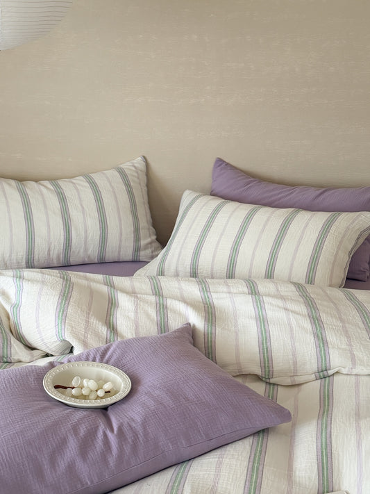 Lavender Meadow Stripe Cotton Muslin Comforter original reference image 2