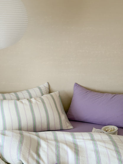 Lavender Meadow Stripe Cotton Muslin Comforter original reference image 3
