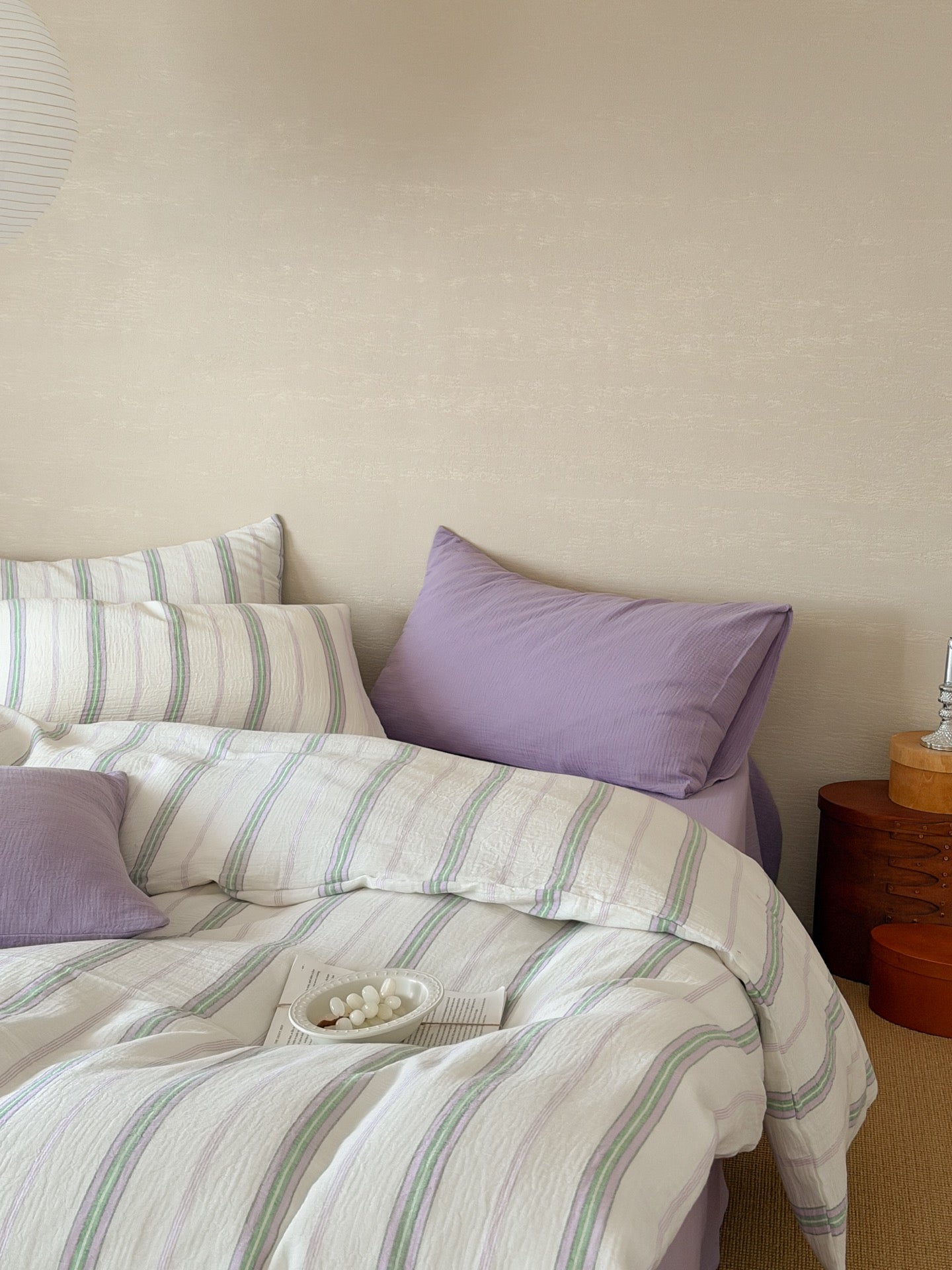 Lavender Meadow Stripe Cotton Muslin Comforter original reference image 4