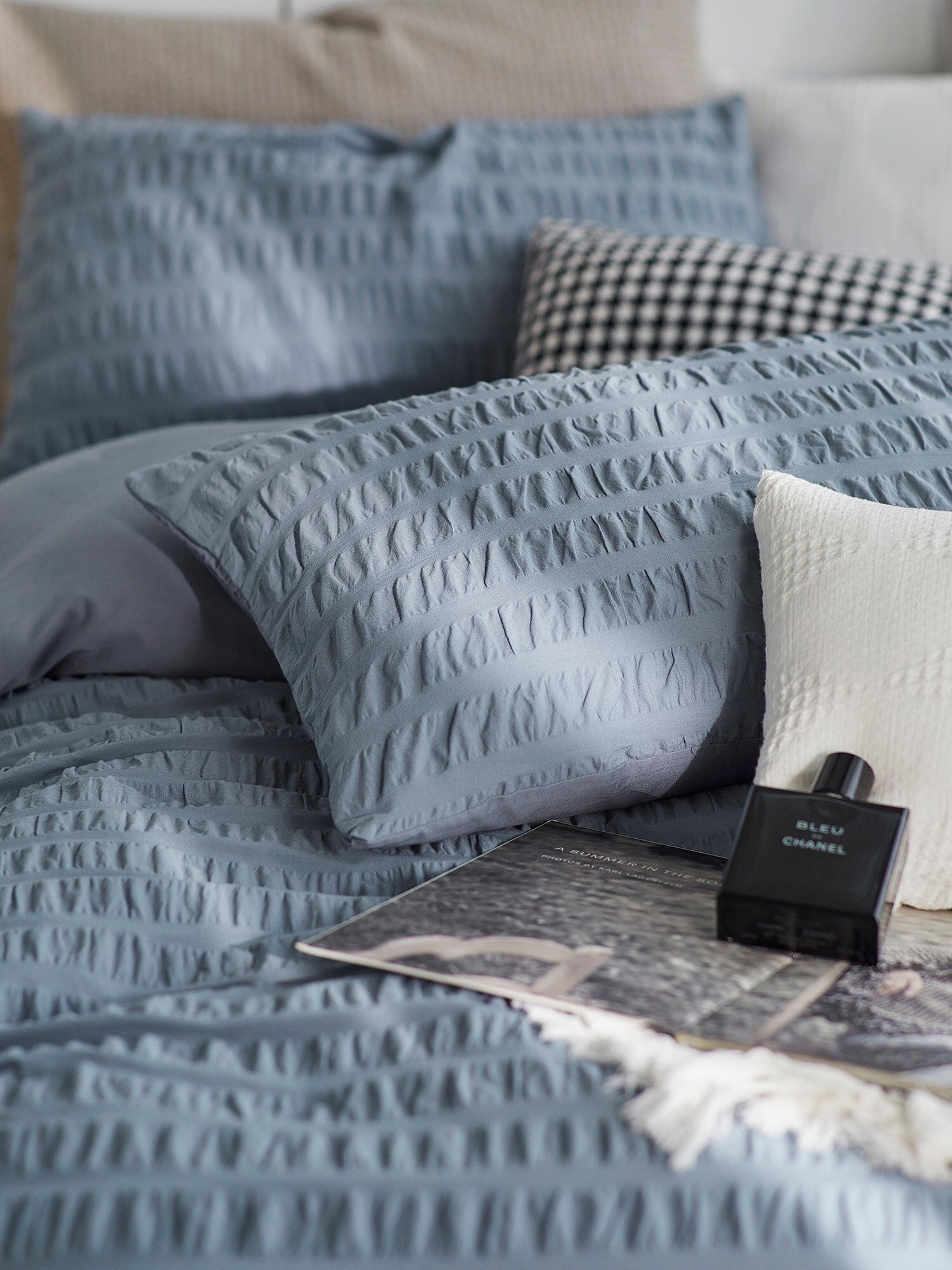 Mist Blue Cotton Seersucker Comforter original reference image 9