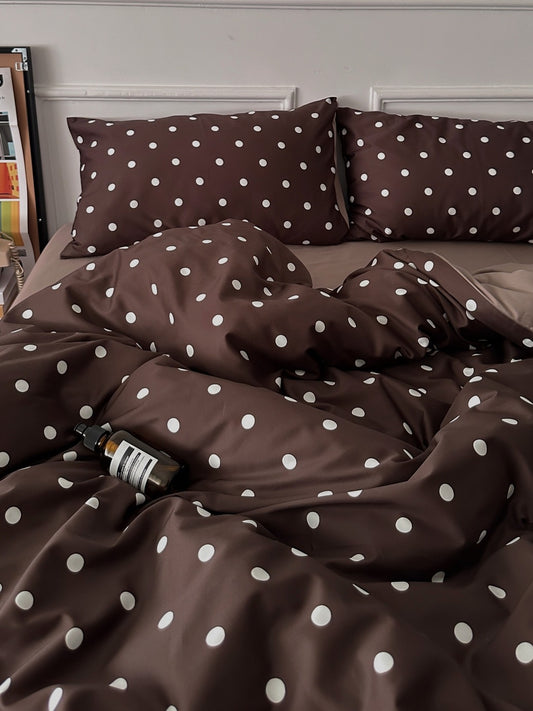 Mocha Dot Printed Cotton Sateen Duvet Cover original reference image 1