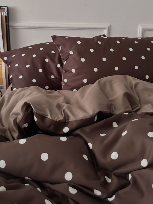 Mocha Dot Printed Cotton Sateen Duvet Cover original reference image 2