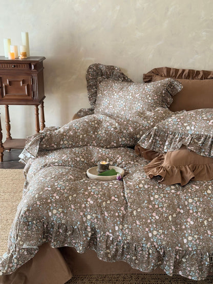 Mocha Meadow Floral Ruffle Cotton Double Gauze Comforter original reference image 4