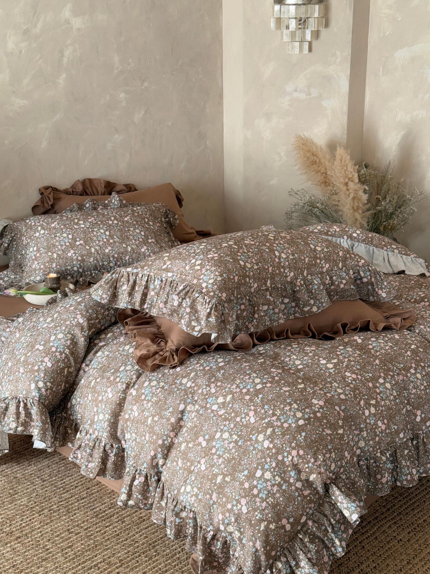 Mocha Meadow Floral Ruffle Cotton Double Gauze Comforter original reference image 5