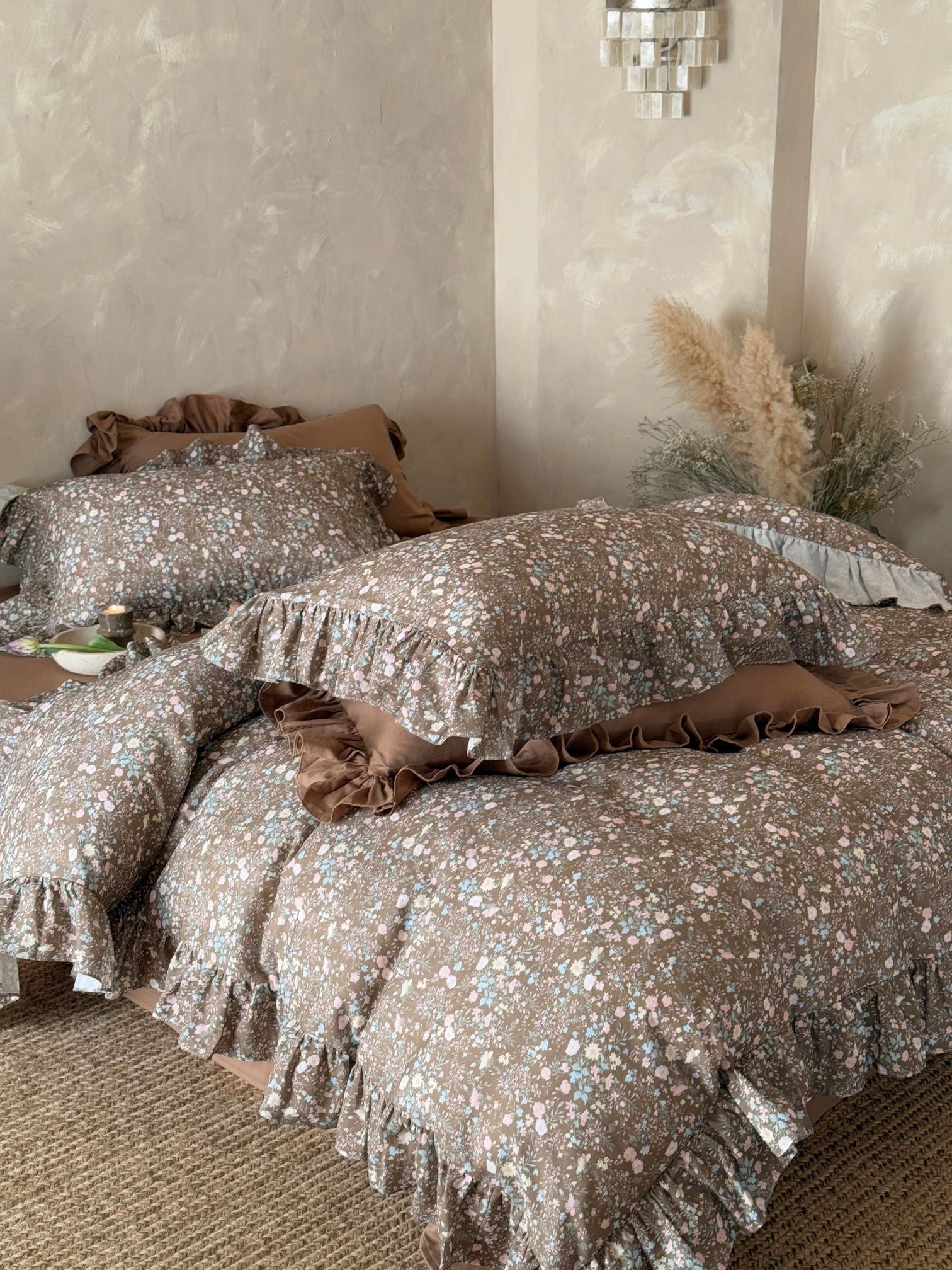 Mocha Meadow Floral Ruffle Cotton Double Gauze Comforter original reference image 5