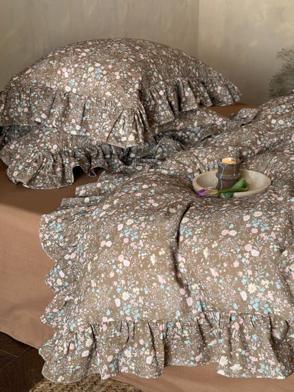 Mocha Meadow Floral Ruffle Cotton Double Gauze Comforter original reference image 7