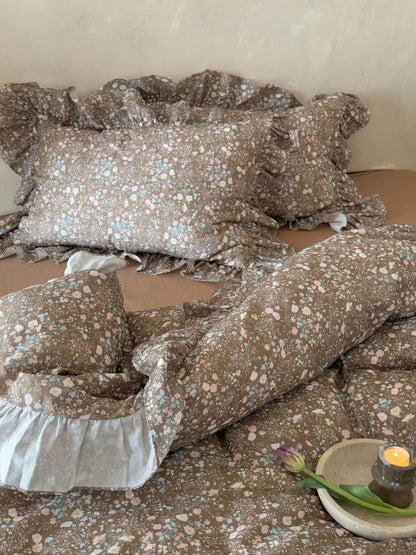 Mocha Meadow Floral Ruffle Cotton Double Gauze Comforter original reference image 8