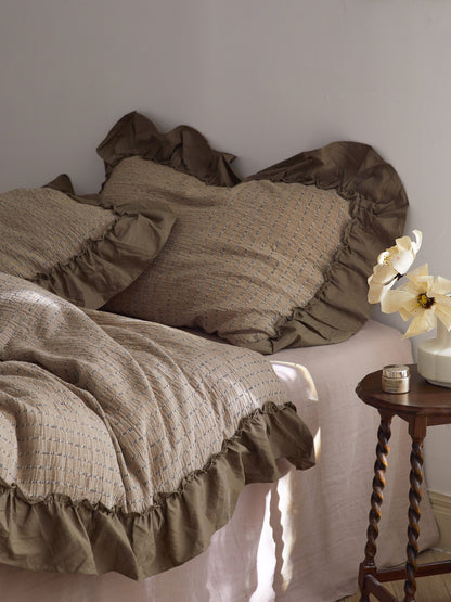 Mocha Ruffle Stripe Cotton Muslin Comforter original reference image 2