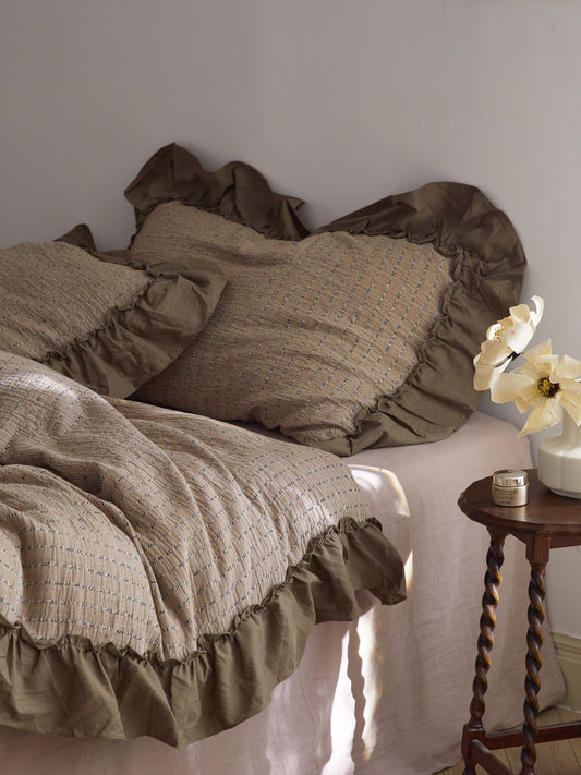 Mocha Ruffle Stripe Cotton Muslin Comforter original reference image 2